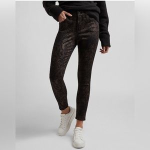 Mid Rise Gold Foil Snakeskin Skinny Jeans